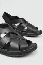 Ortopedik Taban Rahat Cırtlı Siyah Kadın Sandalet MM-E018 Kadın Düz Sandalet Cıtyzen Cityzen MM-E018 Sandalet 22Y