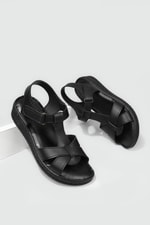 Ortopedik Taban Rahat Cırtlı Siyah Kadın Sandalet MM-E015 Kadın Düz Sandalet Cıtyzen Cityzen MM-E015 Sandalet 22Y