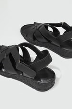 Ortopedik Taban Rahat Cırtlı Siyah Kadın Sandalet MM-E018 Kadın Düz Sandalet Cıtyzen Cityzen MM-E018 Sandalet 22Y