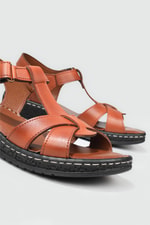 Ortopedik Taban Rahat Cırtlı Taba Kadın Sandalet MM-E015 Kadın Düz Sandalet Cıtyzen Cityzen MM-E015 Sandalet 22Y