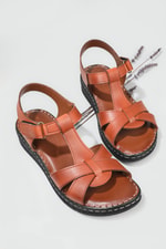 Ortopedik Taban Rahat Cırtlı Taba Kadın Sandalet MM-E015 Kadın Düz Sandalet Cıtyzen Cityzen MM-E015 Sandalet 22Y