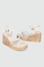 Platform Topuklu Krem Kadın Sandalet 504 Kadın Dolgu Topuklu Sandalet MyBella My Bella SP-504 Kadın 24Y