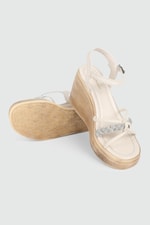 Platform Topuklu Krem Kadın Sandalet 504 Kadın Dolgu Topuklu Sandalet MyBella My Bella SP-504 Kadın 24Y