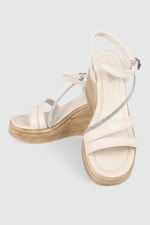 Platform Topuklu Krem Kadın Sandalet 503 Kadın Dolgu Topuklu Sandalet MyBella My Bella SP-503 Kadın 24Y