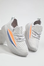 Rahat Cırtlı Gri Çocuk Spor Ayakkabı YEZZY Çocuk Günlük Spor Ayakkabı Cool COOL Yezzy Triko 22y
