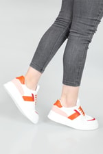 Rahat Nefes Alır Bağcıklı Beyaz Oranj Kadın Spor Ayakkabı LANARA Kadın Sneaker Beınsteps Beinsteps 3020 Lanara 22Y