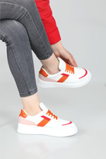 Rahat Nefes Alır Bağcıklı Beyaz Oranj Kadın Spor Ayakkabı LANARA Kadın Sneaker Beınsteps Beinsteps 3020 Lanara 22Y