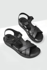 Rahat Taban Günlük Siyah Kadın Sandalet MM-E011 Kadın Düz Sandalet Cıtyzen Cityzen MM-E011 Sandalet 22Y