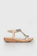 Rahat Taban Taşlı Lastikli Bej Kadın Sandalet 120-25 Kadın Düz Sandalet Guja GUJA 120-25 ZEN SANDALET