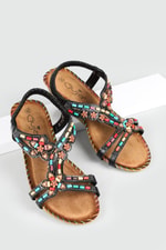 Rahat Taban Taşlı Lastikli Siyah Kadın Sandalet 151-8 Kadın Düz Sandalet Guja GUJA 151-8 ZEN SANDALET