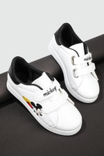 Resim Baskılı Cırtlı Beyaz Siyah Çocuk Spor Ayakkabı RESİMLİ Çocuk Sneaker Beınsteps Beinsteps Resimli Çocuk Spor