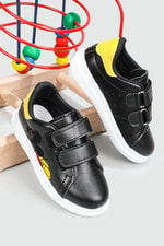 Resim Baskılı Cırtlı Siyah Sarı Çocuk Spor Ayakkabı RESİMLİ Çocuk Sneaker Beınsteps Beinsteps Resimli Çocuk Spor