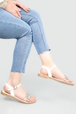 Taşlı Düz Taban Beyaz Kadın Sandalet A-2504 Kadın Düz Sandalet Carla Bella My Bella A-2504 22Y