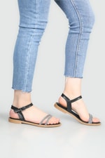 Taşlı Düz Taban Siyah Kadın Sandalet A-2503 Kadın Düz Sandalet Carla Bella My Bella A-2503 22Y