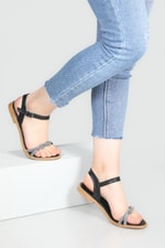 Taşlı Düz Taban Siyah Kadın Sandalet A-2501 Kadın Düz Sandalet Carla Bella My Bella A-2501 22Y