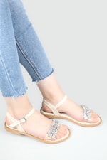Taşlı Düz Taban Ten Kadın Sandalet A-2504 Kadın Düz Sandalet Carla Bella My Bella A-2504 22Y