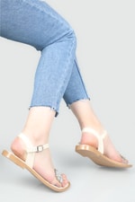 Taşlı Düz Taban Ten Kadın Sandalet A-2504 Kadın Düz Sandalet Carla Bella My Bella A-2504 22Y