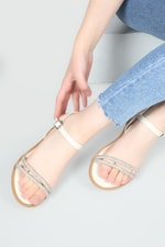 Taşlı Düz Taban Ten Kadın Sandalet A-2503 Kadın Düz Sandalet Carla Bella My Bella A-2503 22Y