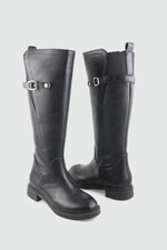 Toka Detaylı Kadın Çizme Siyah Kadın Çizme Keçeli Shoes 022 Kadın Günlük Conford Bot Keçeli Keçeli Shoes 022 Kadın 26K