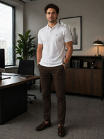 BMN BEYAZ KISA  KOLLU NAKIŞ LOGOLU ERKEK POLO YAKA T SHIRT