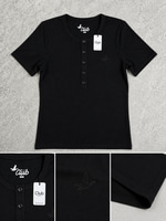 BYM KADIN SİYAH ÖNÜ DÜĞMELİ TSHIRT