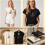 BYMN MODEL ÇİÇEK NAKIŞLI  KADIN BEYAZ  TSHIRT 
