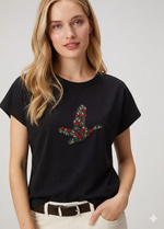 BYMN MODEL ÇİÇEK NAKIŞLI  KADIN SİYAH TSHIRT 