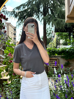 BYMN V YAKA MODAL KUMAŞ KADIN FÜME T SHIRT