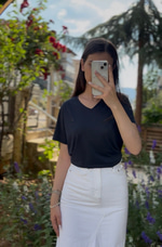 BYMN V YAKA MODAL KUMAŞ KADIN LACİVERT T SHIRT