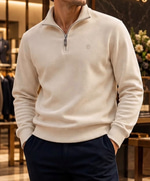 ERKEK DİK YAKA YARIM  FERMUAR DETAYLI BEJ SWEATSHIRT
