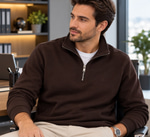 ERKEK DİK YAKA YARIM  FERMUAR DETAYLI KAHVERENGİ SWEATSHIRT