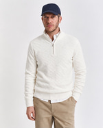 ERKEK DOKULU YARIM FERMUARLI BEYAZ TRİKO SWEATSHIRT 