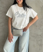 GUSS KADIN GRİ TAŞLI NAKIŞLI BEYAZ KADIN TSHIRT