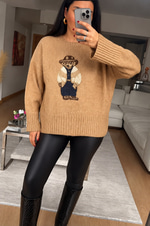 KADIN AYICIK DESENLİ CAMEL KAZAK 