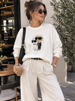 KADIN KARL KEDİ VE ADAM  BASKILI SİYAH SWEATSHIRT 