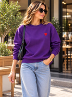 KADIN YUVARLAK YAKA  KALP NAKIŞ DETAYLI SWEATSHIRT MOR RENGİ 