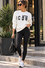 KADIN YUVARLAK YAKA SİYAH BASKILI SWEATSHIRT 
