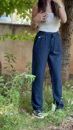 LCST LACİVERT YAZLIK RAHAT KALIP KADIN PANTALON