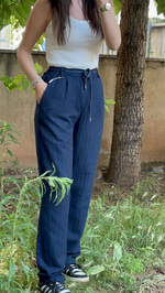 LCST LACİVERT YAZLIK RAHAT KALIP KADIN PANTALON