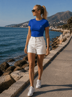 PRL YUVARLAK YAKA BEYAZ LOGO KADIN MAVİ TSHIRT 