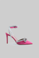 Frida Model Kurdele Detaylı Topuklu Ayakkabı Fuşya Saten