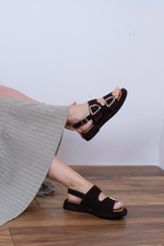 Temy Model Gerçek Deri İki Kemerli Sandalet Acı Kahve Süet