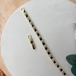 14K Altın Kaplama Kareli Taşlı Bileklik (17+2 cm)