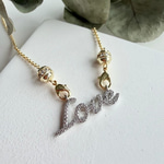 14K Altın Kaplama Taşlı Love Kolye (50 cm)