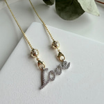 14K Altın Kaplama Taşlı Love Kolye (50 cm)