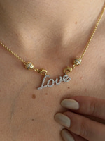 14K Altın Kaplama Taşlı Love Kolye (50 cm)