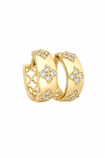 14K Özel Seri  Gold Yonca Taşlı Halka Küpe
