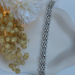 14K Özel Seri Gümüş Rengi Taşlı Kalın Bileklik (17+2 cm)
