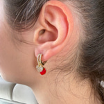 14K Özel Seri Kalp Charmlı Kırmızılı Küpe
