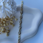 14K Özel Seri  Yarım Top Detaylı Taşlı Zincir Bileklik  (17+2 cm)